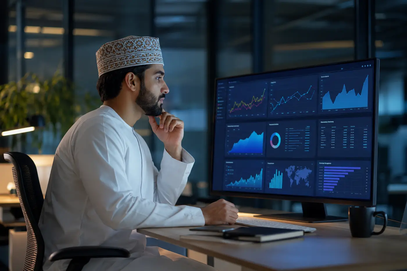 Responsable analysant les indicateurs de gestion d'un bureau de change